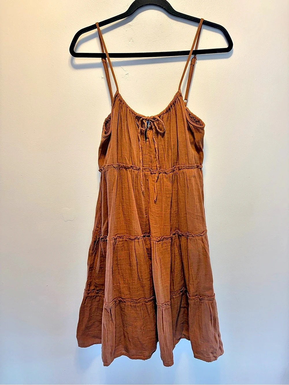 GAP Crinkle Gauze Tiered Mini Dress Brown Large